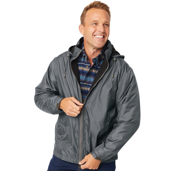 Totes Mens Gray Water-Resistant Hooded Jacket W/ Fleece Lining & Zip Size L - Picture 1 of 10